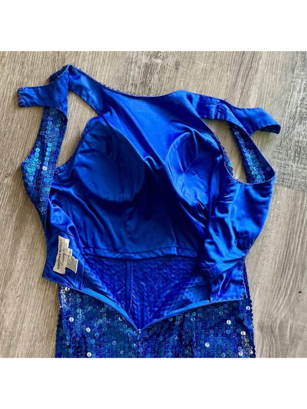 Vintage 1990s Y2K Royal Blue Sequin Halter Dress Gown + Cut-Out Back - Picture 11 of 12